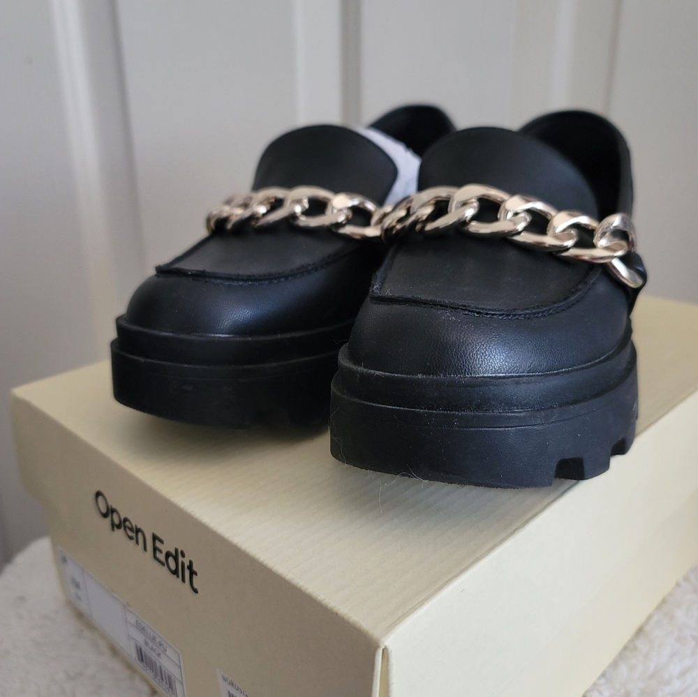 Open Edit Platform Loafers w/ Gold Chain accent